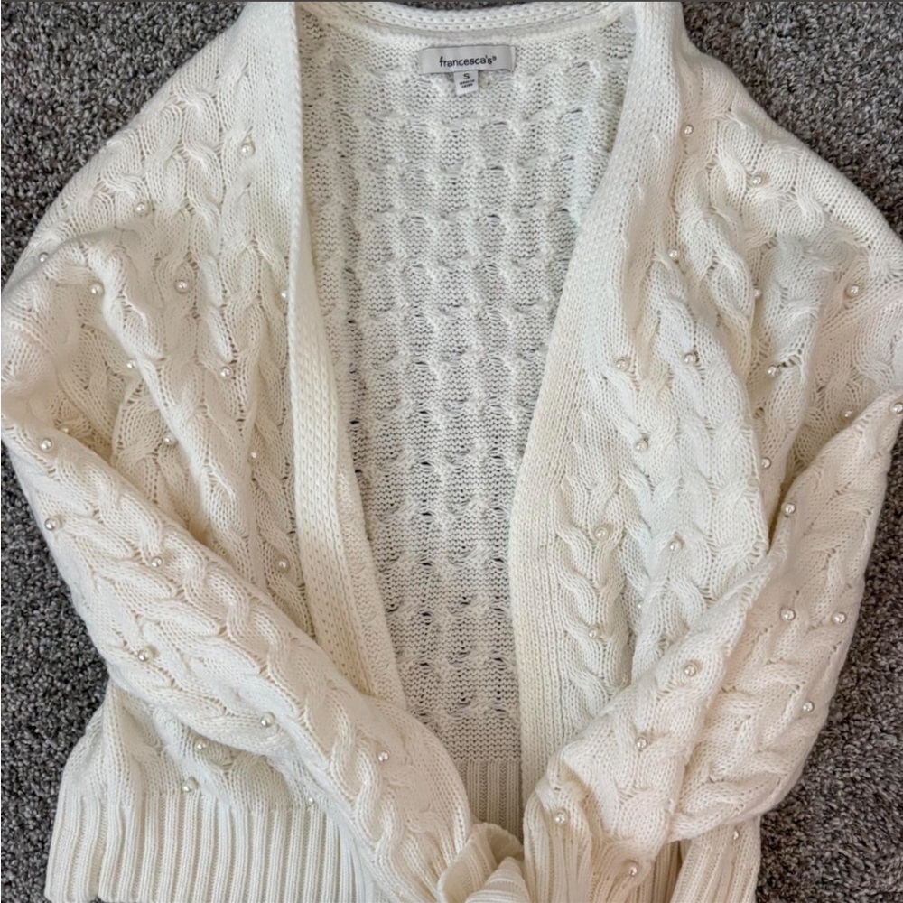 Francesca's Ivory Cable Knit Cardigan